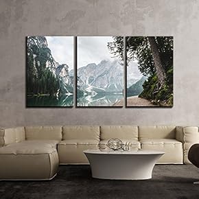 3 Piece Canvas Wall Art - Landscape with Mountain and Lake - Modern Home Art Stretched and Framed Ready to Hang - 16"x24"x3 Panels