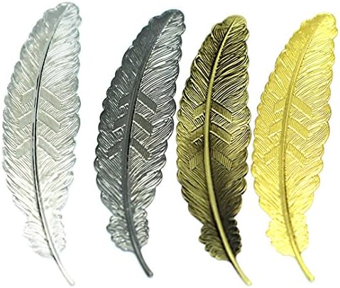 Facebecd Classical Delicacy Feather Metal Bookmarks,Pack of 4 Assorted Colors
