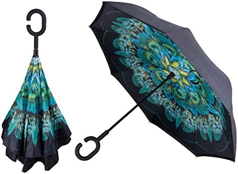 Double Layer Inverted Umbrella, VOROSY Reverse Folding Umbrella with Hands Free Windproof UV&amp; Rain and Sun Protection (PEACOCK)