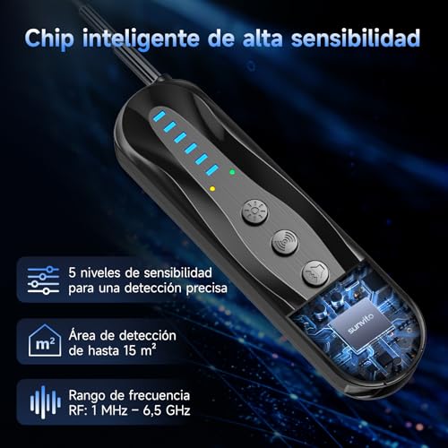 sunvito Hidden Camera Detector, 5 in 1 Anti-Spy RF Signal Scanner and GPS Tracker Detector, Portable Hidden Device Detector for Travel.