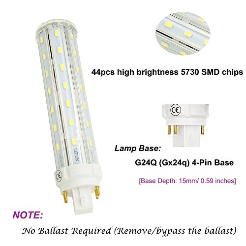 G24Q Base LED Bulb Lustaled 12W GX24Q 4 Pin LED Rotatable PL Corn Light Lamps Warm White 2800K LED GX24(G24) Lights 26W CFL/Compact Fluorescent Lamp Replacement (Remove/Bypass the Ballast, 2-Pack) - Thumbnail 3