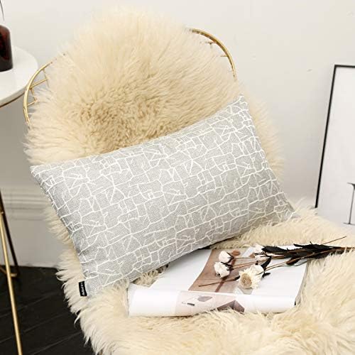 Redland Art Throw Pillow Covers Cotton Linen Embroidery Stripe Sofa Decorative Cushion Pillow Cases for Home Decor 12 X 20 Inch (Gray)