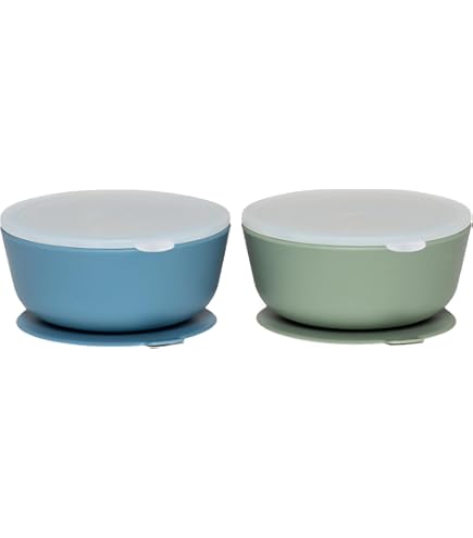 BÉABA Set 2 Cucchiaini Silicone Bebè 1ª Età – Dai 4 Mesi, Morbidi, Punta Arrotondata, Manico Lungo Ergonomico, Custodia Da Trasporto, Finitura Anti-Polvere – Argilla/Pralin