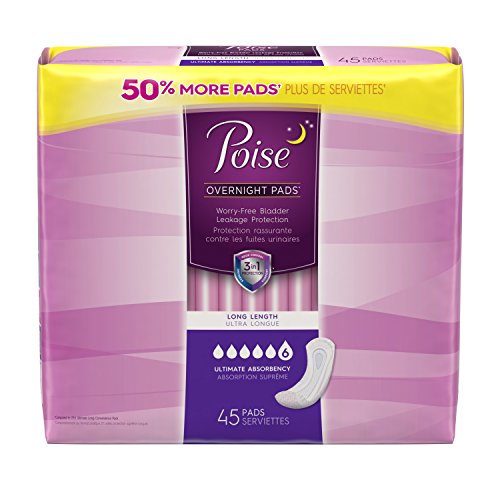 Poise Incontinence Overnight Pads, Ultimate Absorbency, Long, 45 Count