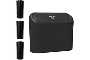 LSKASELUE Car Trash Can with Lid, Leakproof Plastic Auto Dustbin with 45 PCS Trash Bags, Mini Storage Organizer Front Back Se