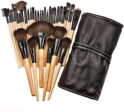 Professional Makeup Brush Set| Pro Cosmetic-32pc Studio Pro Makeup Make Up Cosmetic Brush Set Kit w/ Leather Case - For Eye Shadow, Blush, Concealer, Etc. (wood)