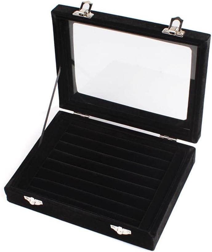 Phoneix Women Velvet Glass Ring Earrings Jewelry Box Display Storage Showcase Holder Organizer