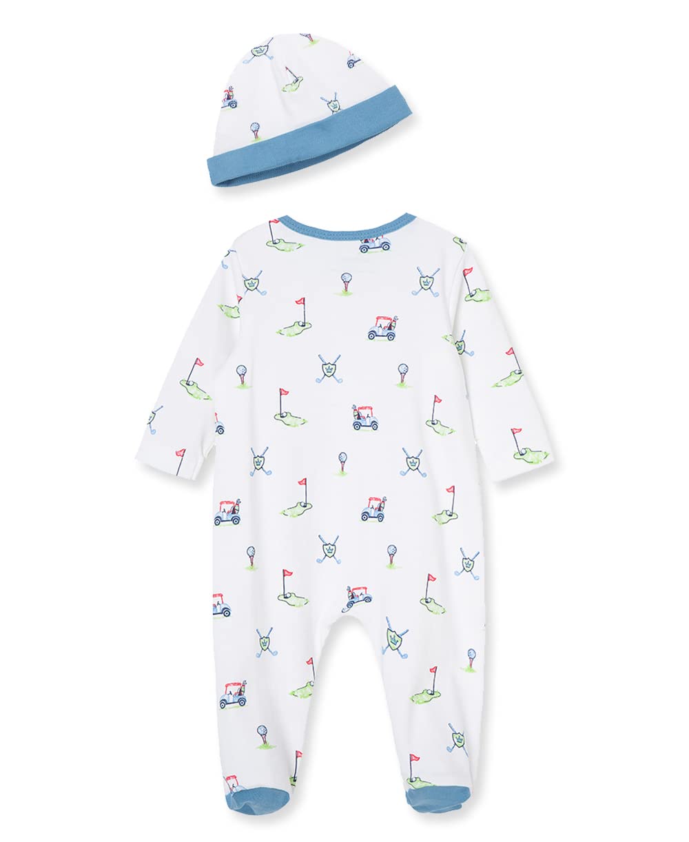 Little Me Baby Boy Clothes 2-Piece Baby Sleeper and Cap Set, 100% Cotton Footies Baby Essentials, Preemie to 9 Months