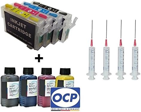Auto Reset Chip Ink Cartridges, easy refillable - T1621, T1622, T1623, T1624 / T1631, T1632, T1633, T1634, T16 XL black, cyan, magenta, yellow + 4 x 100 ml OCP inks