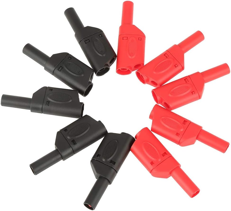 Banana Plug Connectors 4mm Red/Black Safety Fully Insulated Stackable