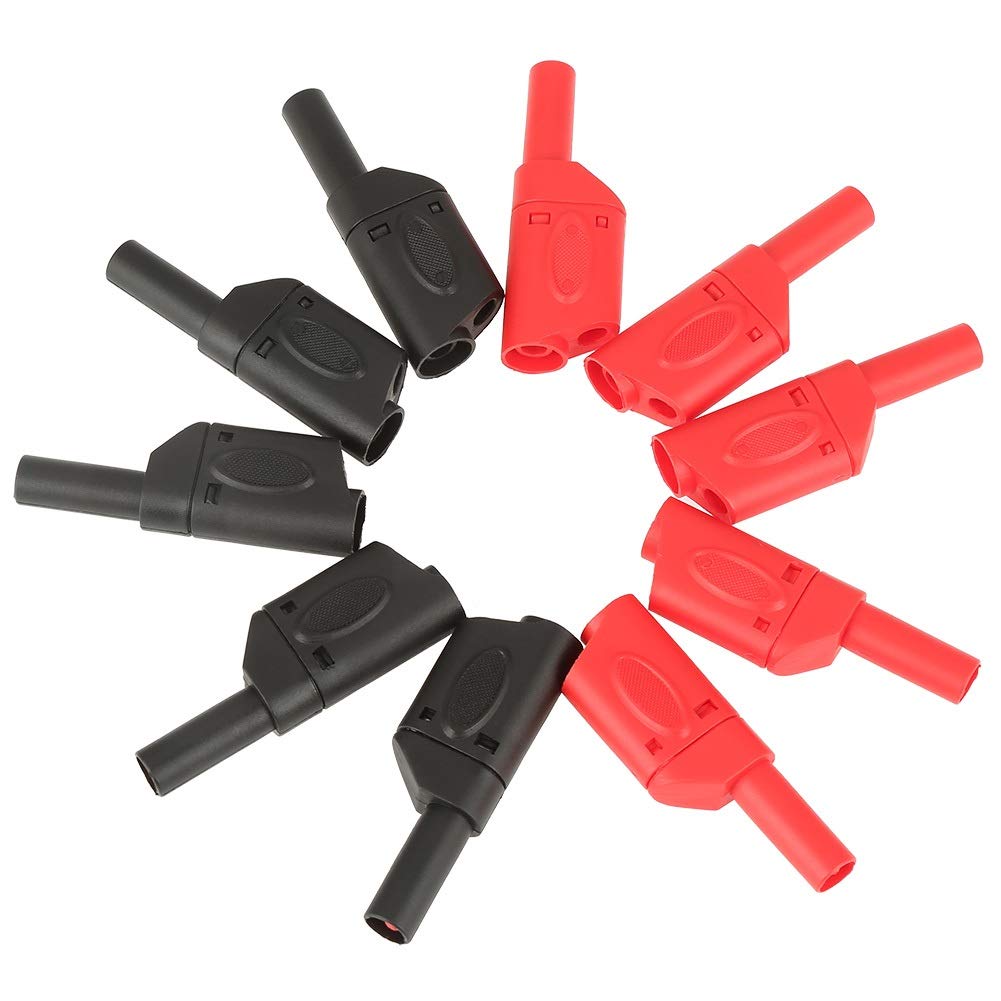 Samfox 10Pcs 4mm Red/Black Safety Fully Insulated Stackable Banana Plug Connectors