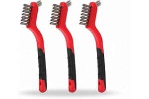 CHUNG THAI BRUSH 7“ Mini Wire Brush Set – 3Pack Scratch Brush Stainless Steel Bristles (421000) TPR Coated Handle for Paint Removal, Rust Removal, Scrubbing, Deep Cleaning, and Detailing
