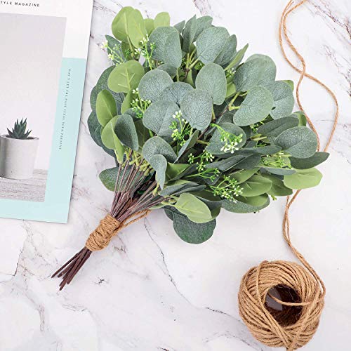 U'Artlines 24 Pcs Artificial Eucalyptus Leaves Stems Bulk Faux Greenery