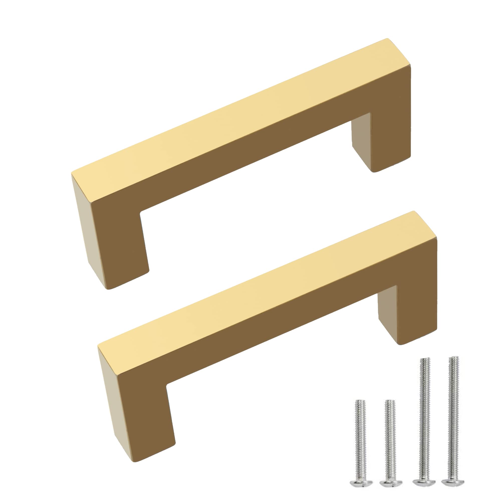 Photo 1 of Redunest Cabinet Pulls Gold Cabinet Handles Square Drawer Pulls, 2 Pack 3 Inch Stainless Steel Kitchen Door Cupboard Cabinet Handles, Drawer Hardware Handles, 76mm Hole Centers