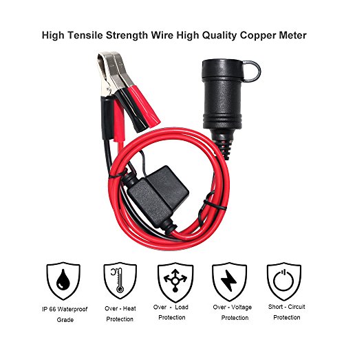 [2 Pack] KUNCAN Car Battery Clamp-on Extension Charge Cable - Female Car Cigarette Lighter Socket to Battery Alligator Crocodile Clips Connector with 10A Fuse 2FT 12V 24V - Thumbnail 7