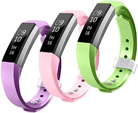 THRODY Fitbit Alta HR Bands Small, Fitbit Soft Replacement Strap for Fitbit Alta and Fitbit Alta HR Fitness Tracker Device with Unique Fastener Green Pink Purple Women Men Girls Boys(Smooth, 3 Pack)