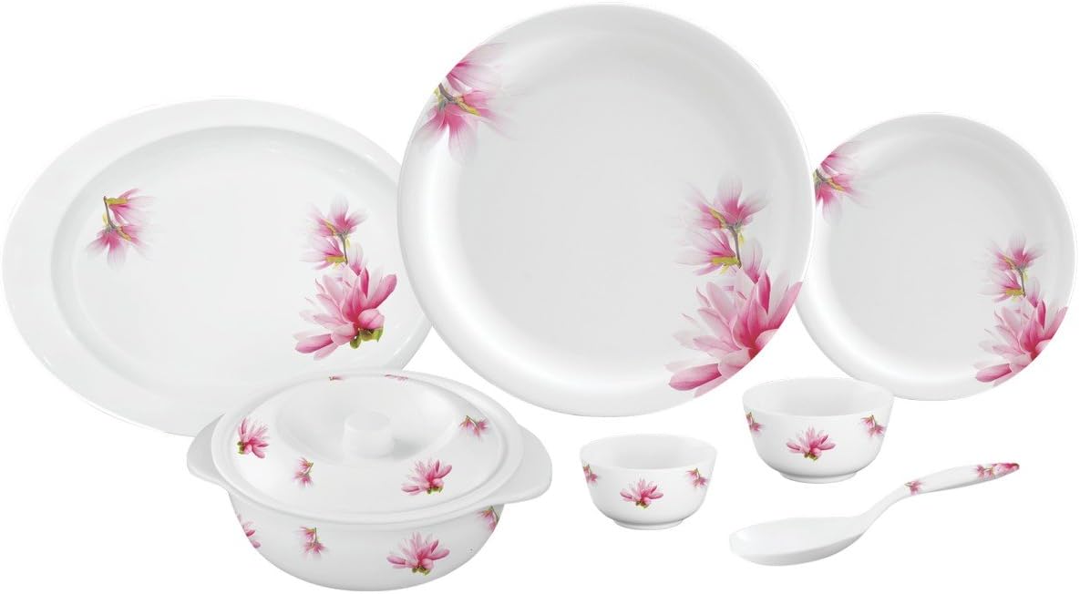 ServewellMelamine Madona Round Dinner Set, 29 Pieces, White, Standard