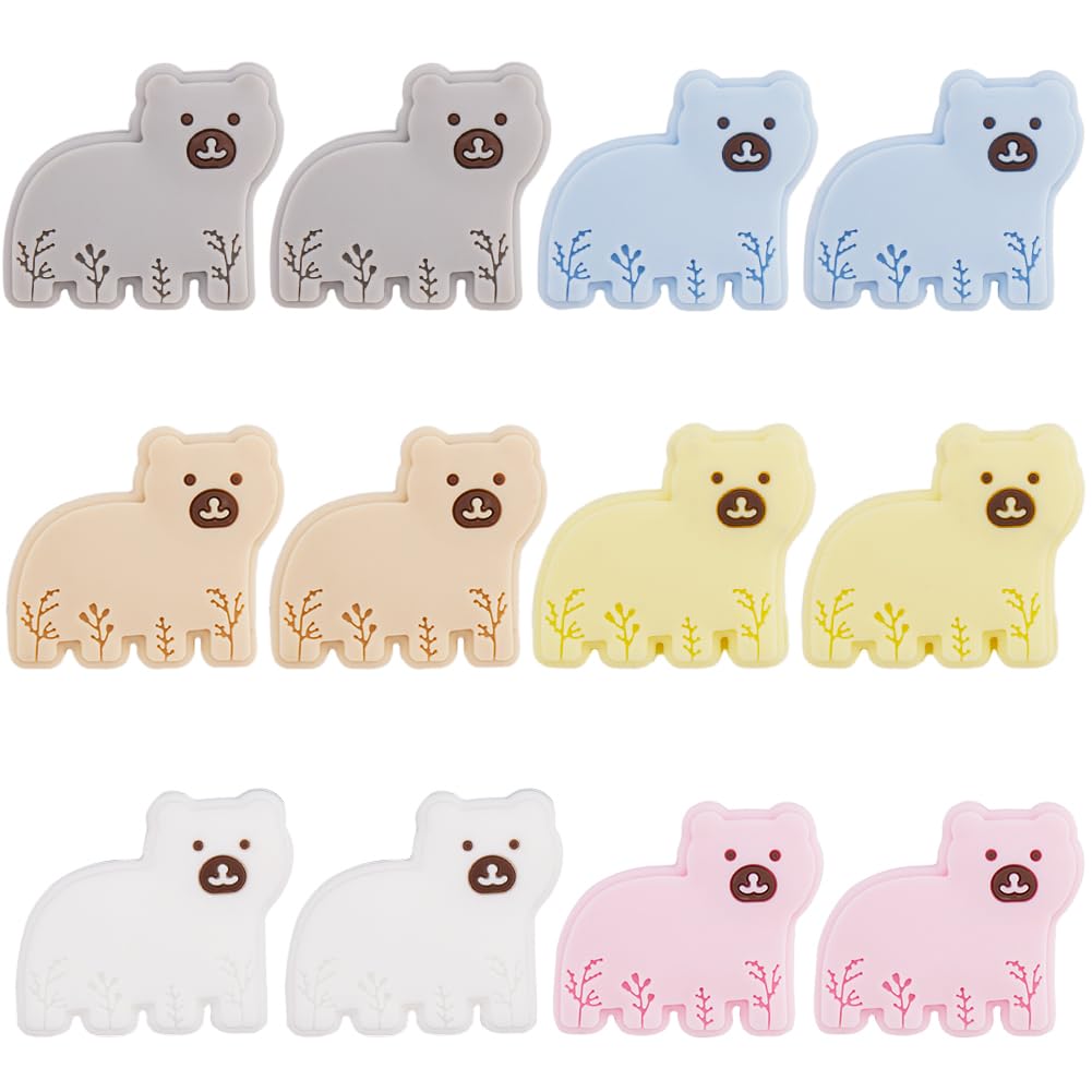 SUNNYCLUE 1 Box 12Pcs Silicone Focal Beads Animal Beads Colorful Cute Cartoon Polar Bear Shaped Loose Spacer Beads for Decoration Making DIY Crafts Key Chains Pens Phone and Bag Hanging Accessories
