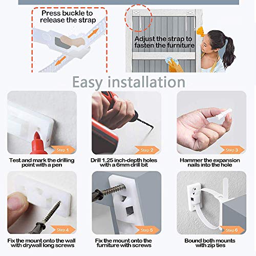 Furniture Straps (10pack) Wall Anchor, Baby Proofing Anti Tip Furniture Anchors Kit, urniture Anchors for Baby Proofing Safety, Protect Toddler and Pet from Falling Furniture