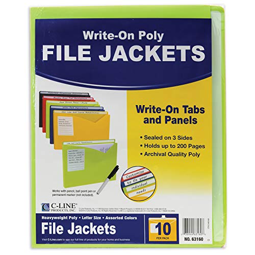 C-Line Write-On Poly File Jackets, Letter Size, Expands 1 Inch, Assorted Colors, 10 per Pack (63160) - Thumbnail 3
