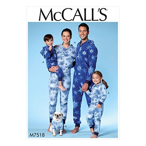 McCall's Patterns M7518ADT Hooded Jumpsuits and Dog Coat with Kangaroo Pocket