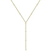 KissYan Gold Lariat Necklace for Women, Dainty 14K Gold Plated Y Shaped Cuban Chain Layered Long CZ Drop Pendant Choker Necklaces Fashion Jewelry Gifts