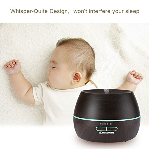 Aroma Oil Diffuser, Excelvan 300ML Essential Ultrasonic Humidifier Air Mist Aromatherapy Purifier with 7 Colors LED Automatically Change, Dark Woodgrain