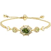 Mareclat 14K Gold Plated Bracelet for Women Dainty Gemstone Cubic Zirconia Bracelet Birthstone Adjustable Chain Non Tarnish