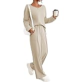 Viottiset Women's 2 Piece Set Casual Outfits Knit Top Wide Leg Sweater Long Sleeve Lounge Set Sweatsuit