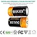 CR123A Lithium Batteries, DULEX CR123A Rechargeable Batteries, 4-Pack 700mAH 3.7V ICR17335 Battery and Charger for Arlo VMC3030 VMK3200 VMS3130/3230C/3430/3530 Security Cameras, Alarm System