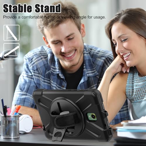 Gerutek Shockproof Case for Samsung Galaxy Tab Active 5 2024/Tab Active 3 2020 8 Inch, SM-X300/X306B/T570/T575, Heavy Duty Armor Case with Rotating Stand, Hand Strap and Shoulder Strap, Pen Holder, Black