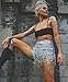 Yollmart Women's Sequins Tassel Skirts Shorts Booty Dance Festival Bottoms (US, Alpha, Medium, Regular, Regular, Silver)