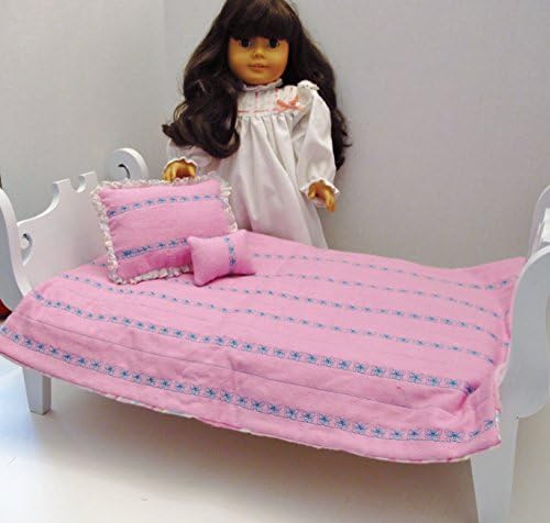 BUTTERFLY EMBROIDERED REVERSIBLE DOLL COMFORTER SET FITS AMERICAN GIRL &amp; OTHER 18" DOLL BEDDING COMFORTER BLANKET PILLOWS 3 PC SET