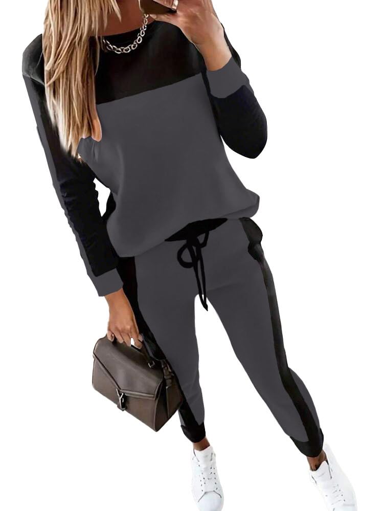 Photo 1 of HBQ Women‘s Color Block 2 Piece Outfits Casual Travel Sweatsuits Lounge Sets 2025 Fall Fashion-Stripe-L