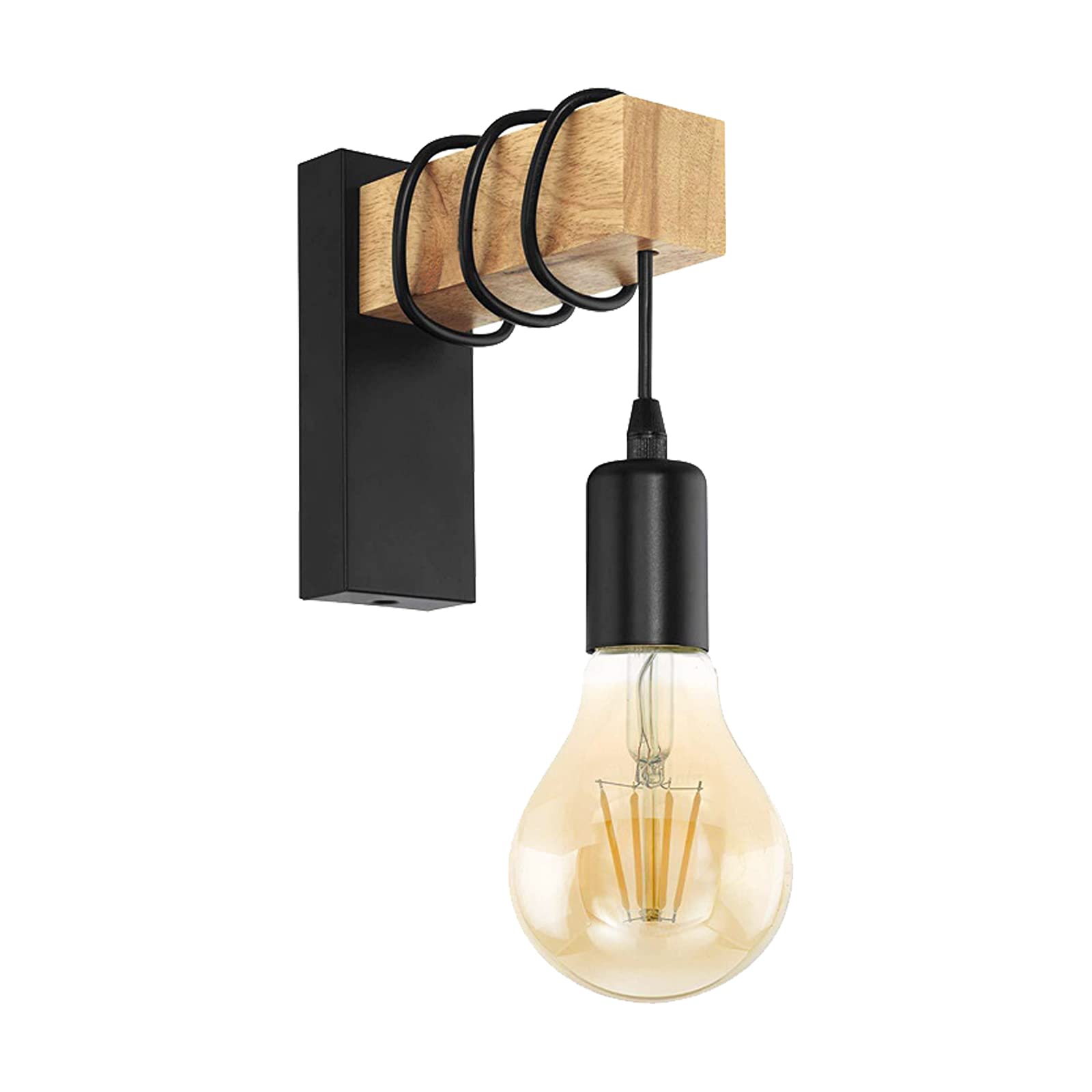 Chrasy Vintage Industrial Wall Lamp Wall Mount Retro Sconce with Wooden Decor, Adjustable Hanging E27 Base Wall Lighting Fixture, Perfer for Beside Living Room Shop Studio,Black