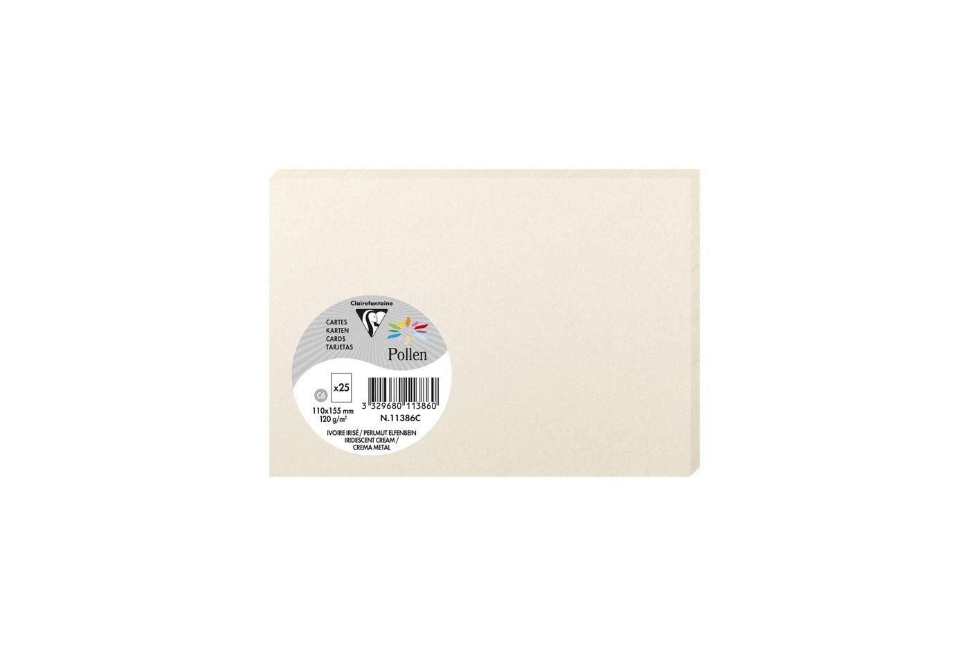 Clairefontaine 11386C Iridescent Cream Paper Pack of 25 Plain Cards C6 11x15,5cm 210gsm Invitation Correspondence Cards Pollen Range Premium Smooth Paper — image 1