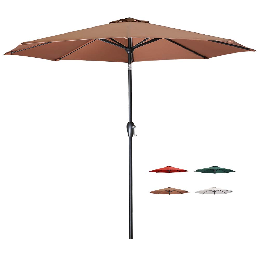 Tempera Patio Umbrella 9 Ft Outdoor Garden Table Umbrella With Tilt And Crank 8 Ribs In Brown Canopy Amazon In Garden Outdoors