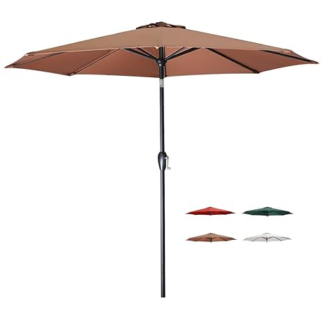 Tempera Patio Umbrella 9 Ft Outdoor Garden Table Umbrella With Tilt And Crank 8 Ribs In Brown Canopy Amazon In Garden Outdoors