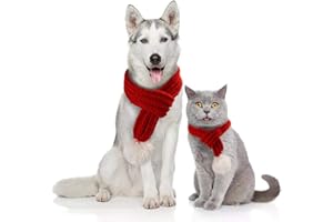 DELIFUR Dog Christmas Knitted Scarf with White Pompom Warm Winter Holiday Accessories for Small Medium Cats Dogs Lovely Winter Outfits (S, Red)