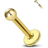 COCHARM 14K Solid Gold Helix Cartilage Tragus Earring Stud 16g Yellow Gold Threadless Tragus Cartilage Helix Conch Piercing Jewelry Flat Back Lip Labret Medusa Monroe Piercing Stud