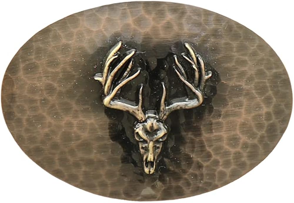 Montana Silversmiths Small Hammered Finish Western Belt Buckle (Deer Skull Oval Hammered): Clothing