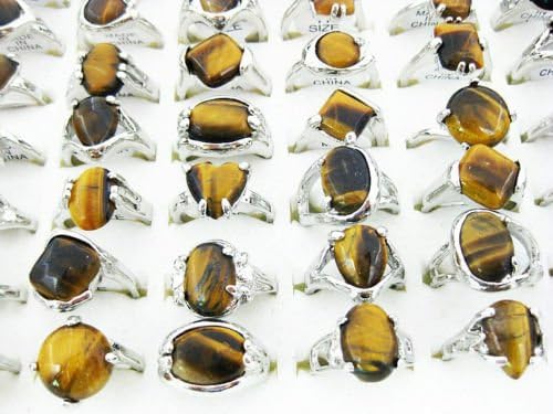 (5pcs) Random Fashion wholesale lot Man Jewelry Tiger Eye Gemstone Anti-Silver Rings J133