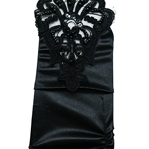 Opera Gloves Long Glove Accessories Flapper Costume Bridal Fingerless Gloves for Women Roaring Accessories Classic Satin Elbow Length Gloves (Black) - Thumbnail 2