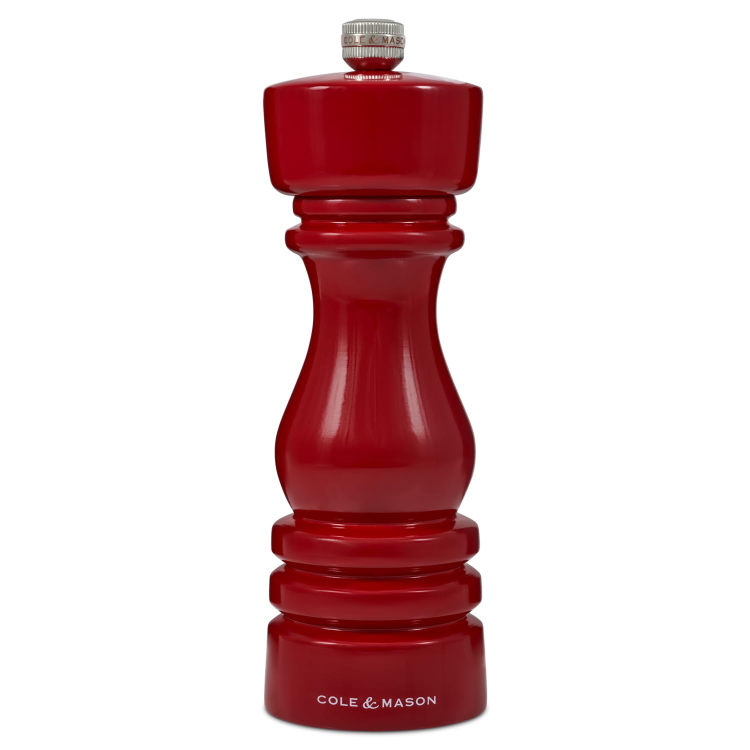 Cole & Mason London Red Gloss Pepper Mill, 18cm Pepper Grinder with Adjustable Grind Precision+ Carbon Mechanism, Beech Wood, Seasoning Mill, Lifetime Mechanism Guarantee