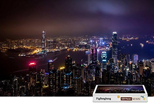 PigBangbang,Premium Wooden Good Present To Lover,Friend ect Mural Home Decoration Poster - Hong Kong City Night View Skyscrapers - 500 Piece Jigsaw Puzzle (20.6 X 15.1'')