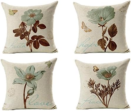 LuckyCow Theme Throw Pillow Cover Mediterranean Cotton Linen Square Cushion Covers 18 X 18 Set of 4 Blue Watercolor Throw Pillow Case Outdoor Bench Decorative (n-9)