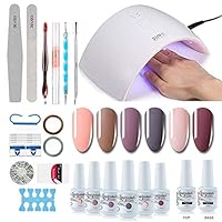 Gel Nail Polish Starter Kit - 6 Colors Gel Polish Set Base Top Coat, 36W LED Nail Dryer Lamp with Full DIY Gel Manicure Nail Tools by Vishine 8ml #12