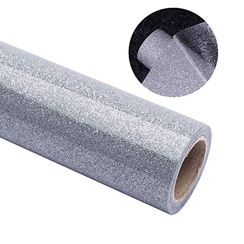 tiptopcarbon Glitter Heat Transfer Vinyl Iron on HTV Vinyl for Tshirt Garment Bags 12"x40" Silver