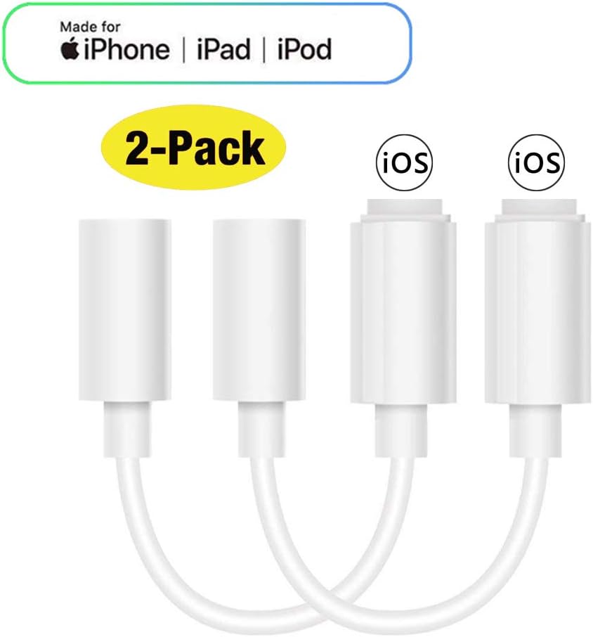 SZJMSR 2 PACK Headphone Adapter for iPhone Adapter for iPhone X/XS/XS MAX/7/7plus/8/8plus Dongle Splitter Earphone Dongle 3.5mm Jack AUX Audio Splitter Headset Cable Convertor Support iOS12 or Later