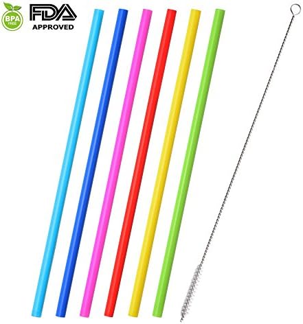 Desheng Drinking Straws-6 Pack of Reusable Fat Silicone Straws for for 30 oz Tumblers with 1 Cleaning Brushes(10inches,for bubba cup)